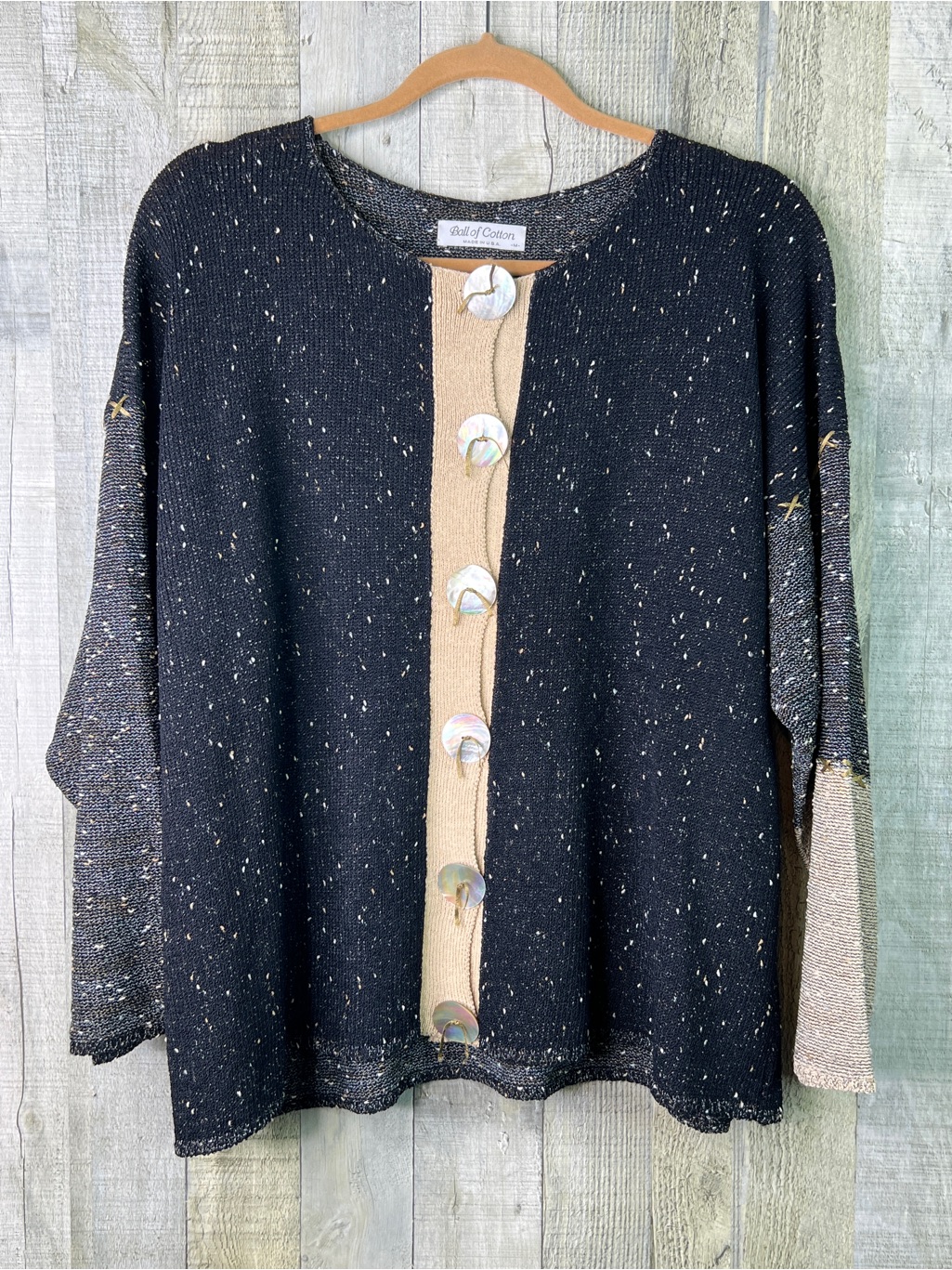 Ball Of Cotton Medium Vintage Stretchy Textured Oversized Button Front Cardigan